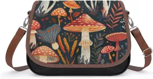 Women's Handbag Mushroom Pattern Autumn Nature Satchel Bag Leather Crossbody Bag Waterproof Messenger Bag