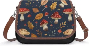Women's Handbag Mushrooms And Leaves Pattern Satchel Bag Leather Crossbody Bag Waterproof Messenger Bag