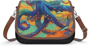Women's Handbag Octopus Watercolor Satchel Bag Leather Crossbody Bag Waterproof Messenger Bag