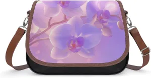 Women's Handbag Orchid Flowers And Butterfly Satchel Bag Leather Crossbody Bag Waterproof Messenger Bag