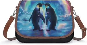 Women's Handbag Penguins Love Satchel Bag Leather Crossbody Bag Waterproof Messenger Bag