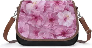 Women's Handbag Pink Blossom Cherry Flowers Satchel Bag Leather Crossbody Bag Waterproof Messenger Bag