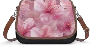 Women's Handbag Pink Blossom Cherry Flowers Satchel Bag Leather Crossbody Bag Waterproof Messenger Bag
