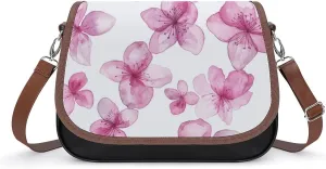 Women's Handbag Pink Flowers Pattern Satchel Bag Leather Crossbody Bag Waterproof Messenger Bag