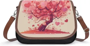 Women's Handbag Pink Heart Tree Satchel Bag Leather Crossbody Bag Waterproof Messenger Bag