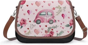 Women's Handbag Pink Rose Flowers Satchel Bag Leather Crossbody Bag Waterproof Messenger Bag