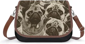 Women's Handbag Pugs Pattern Satchel Bag Leather Crossbody Bag Waterproof Messenger Bag