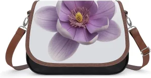 Women's Handbag Purple Magnolia Flower Satchel Bag Leather Crossbody Bag Waterproof Messenger Bag