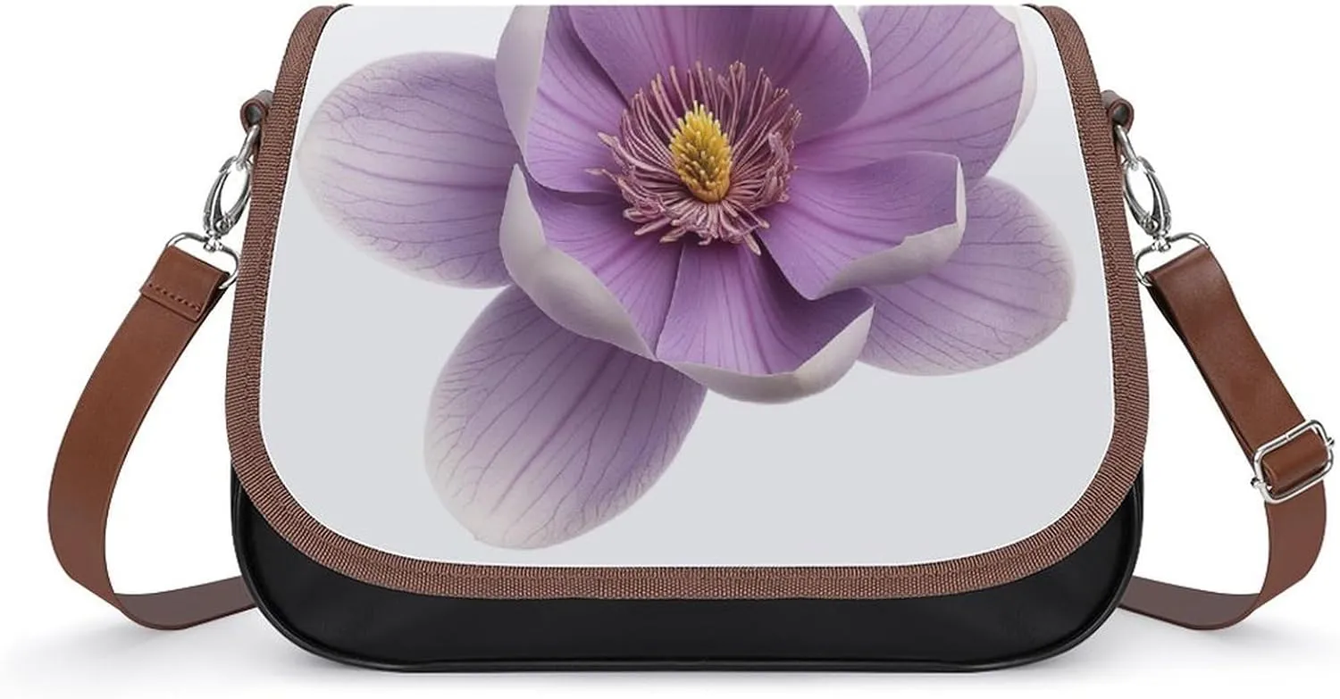 Women's Handbag Purple Magnolia Flower Satchel Bag Leather Crossbody Bag Waterproof Messenger Bag