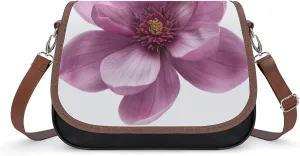 Women's Handbag Purple Magnolia Flower Satchel Bag Leather Crossbody Bag Waterproof Messenger Bag