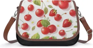 Women's Handbag Red Cherry And Strawberry Patterns Satchel Bag Leather Crossbody Bag Waterproof Messenger Bag