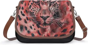Women's Handbag Red Leopard Skin Satchel Bag Leather Crossbody Bag Waterproof Messenger Bag