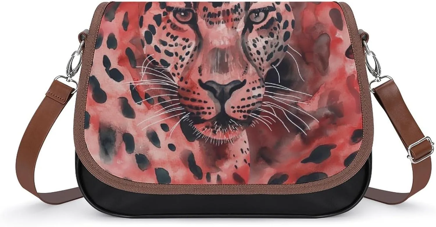 Women's Handbag Red Leopard Skin Satchel Bag Leather Crossbody Bag Waterproof Messenger Bag