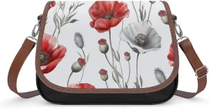 Women's Handbag Red Poppy Flowers Satchel Bag Leather Crossbody Bag Waterproof Messenger Bag