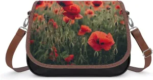 Women's Handbag Red Poppy Poppies Flowers Blossom Satchel Bag Leather Crossbody Bag Waterproof Messenger Bag
