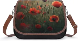 Women's Handbag Red Poppy Poppies Flowers Blossom Satchel Bag Leather Crossbody Bag Waterproof Messenger Bag