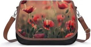 Women's Handbag Red Poppy Poppies Flowers Blossom Satchel Bag Leather Crossbody Bag Waterproof Messenger Bag