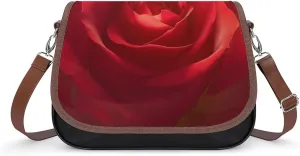 Women's Handbag Red Roses Flower Satchel Bag Leather Crossbody Bag Waterproof Messenger Bag