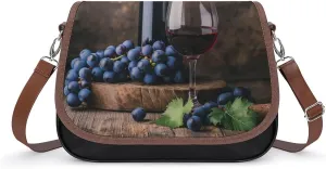 Women's Handbag Red Wine And Blue Grapes Satchel Bag Leather Crossbody Bag Waterproof Messenger Bag