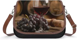 Women's Handbag Red Wine Grapes Vintage Satchel Bag Leather Crossbody Bag Waterproof Messenger Bag