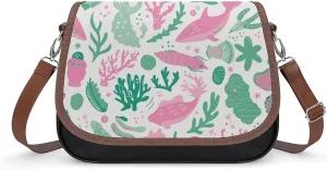 Women's Handbag Seahorses Corals And Shells Pattern Satchel Bag Leather Crossbody Bag Waterproof Messenger Bag