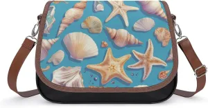 Women's Handbag Seasheels Starfish Pattern Satchel Bag Leather Crossbody Bag Waterproof Messenger Bag
