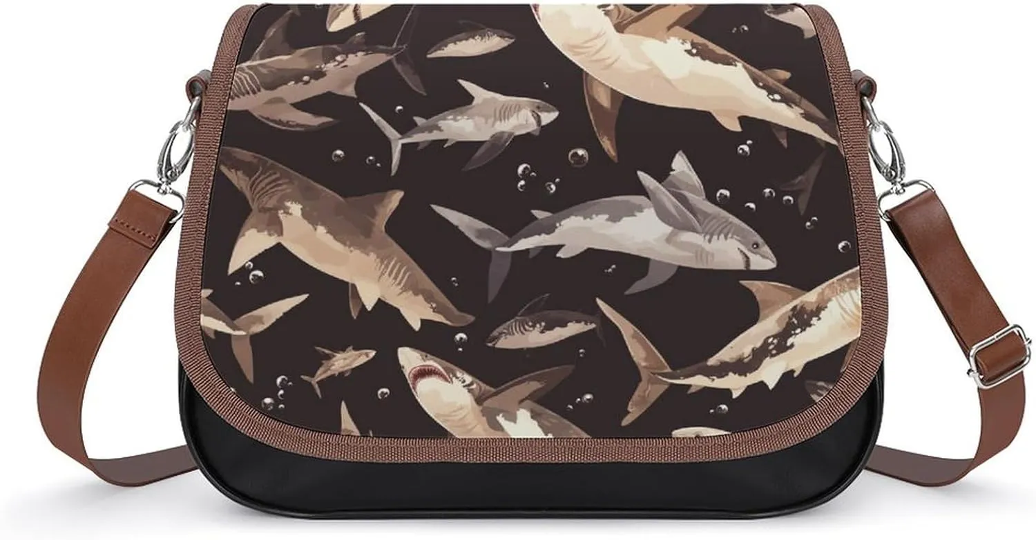 Women's Handbag Sharks Grunge Pattern Satchel Bag Leather Crossbody Bag Waterproof Messenger Bag