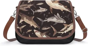 Women's Handbag Sharks Grunge Pattern Satchel Bag Leather Crossbody Bag Waterproof Messenger Bag