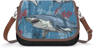 Women's Handbag Sharks Vintage Pattern Satchel Bag Leather Crossbody Bag Waterproof Messenger Bag