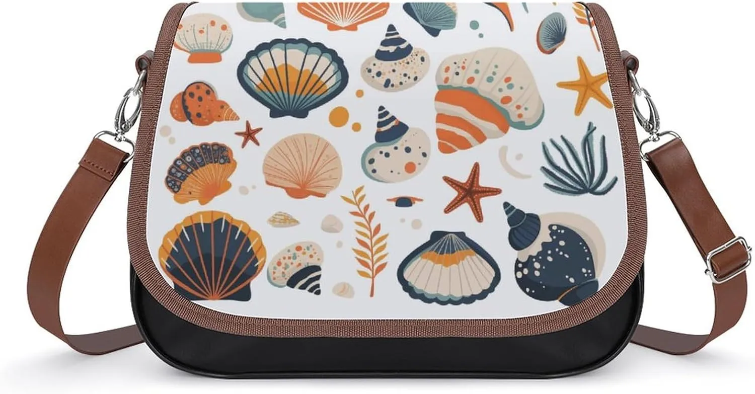 Women's Handbag Shell Starfish Patterns Satchel Bag Leather Crossbody Bag Waterproof Messenger Bag