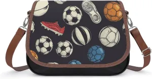 Women's Handbag Sports Balls Patterns Satchel Bag Leather Crossbody Bag Waterproof Messenger Bag