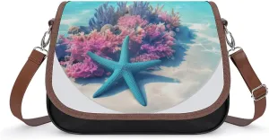 Women's Handbag Starfish Underwater Coral Reef Satchel Bag Leather Crossbody Bag Waterproof Messenger Bag