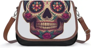 Women's Handbag Sugar Skull Floral Flowers Satchel Bag Leather Crossbody Bag Waterproof Messenger Bag