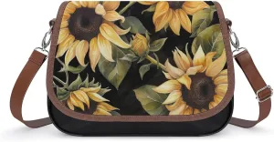 Women's Handbag Sunflowers Blossom Satchel Bag Leather Crossbody Bag Waterproof Messenger Bag