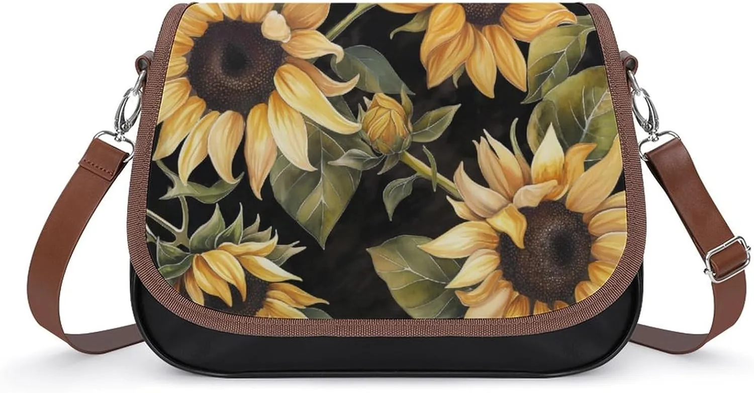 Women's Handbag Sunflowers Blossom Satchel Bag Leather Crossbody Bag Waterproof Messenger Bag
