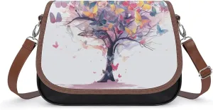 Women's Handbag Tree Branches Butterflies Satchel Bag Leather Crossbody Bag Waterproof Messenger Bag