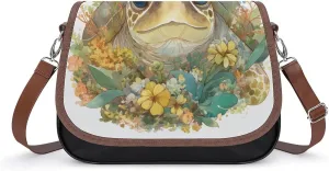 Women's Handbag Turtle With Flowers Satchel Bag Leather Crossbody Bag Waterproof Messenger Bag