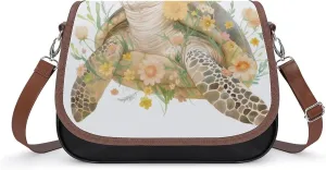 Women's Handbag Turtle With Flowers Satchel Bag Leather Crossbody Bag Waterproof Messenger Bag