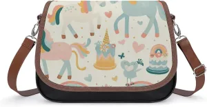 Women's Handbag Unicorns Cute Rainbow Cake Patterns Satchel Bag Leather Crossbody Bag Waterproof Messenger Bag