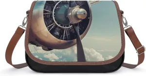 Women's Handbag Vintage Airplane Satchel Bag Leather Crossbody Bag Waterproof Messenger Bag