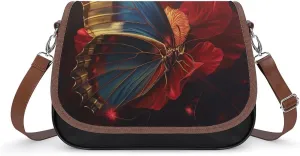 Women's Handbag Vintage Butterfly And Blossom Flower Satchel Bag Leather Crossbody Bag Waterproof Messenger Bag