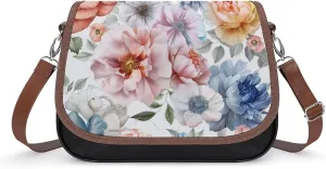 Women's Handbag Watercolor Flowers Blossom Satchel Bag Leather Crossbody Bag Waterproof Messenger Bag