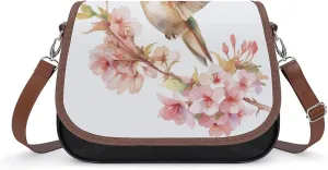 Women's Handbag Watercolor Hummingbird Blossom Flowers Satchel Bag Leather Crossbody Bag Waterproof Messenger Bag