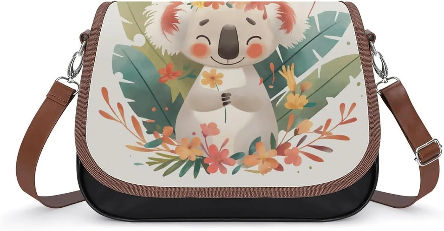 Women's Handbag Watercolor Koala Animal Tropical Satchel Bag Leather Crossbody Bag Waterproof Messenger Bag