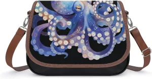 Women's Handbag Watercolor Octopus Satchel Bag Leather Crossbody Bag Waterproof Messenger Bag