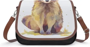 Women's Handbag Watercolor Raccoon Satchel Bag Leather Crossbody Bag Waterproof Messenger Bag