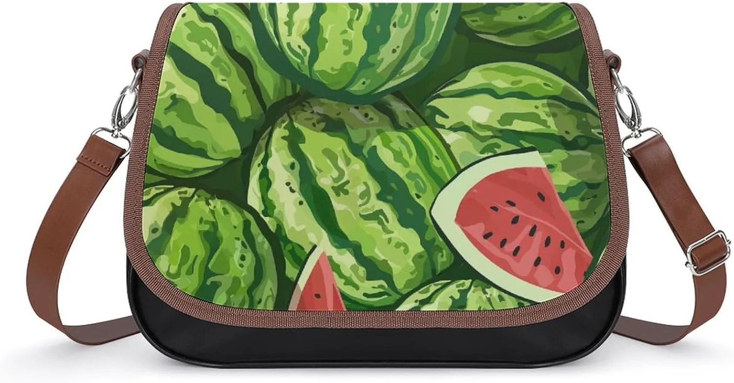 Women's Handbag Watermelon Patterns Satchel Bag Leather Crossbody Bag Waterproof Messenger Bag