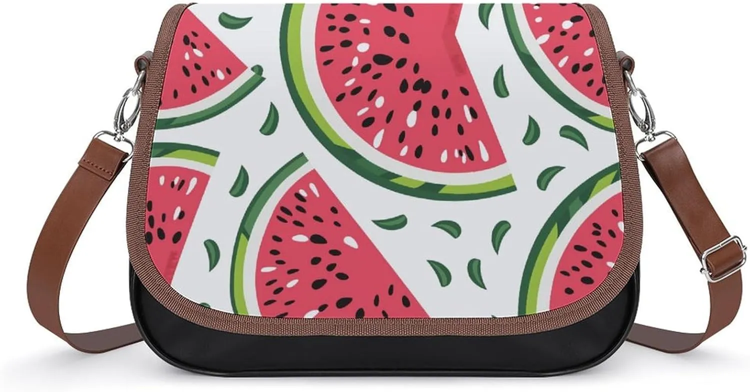 Women's Handbag Watermelon Slices Pattern Satchel Bag Leather Crossbody Bag Waterproof Messenger Bag