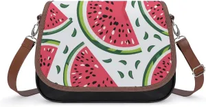 Women's Handbag Watermelon Slices Pattern Satchel Bag Leather Crossbody Bag Waterproof Messenger Bag