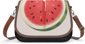 Women's Handbag Watermelon Slices Satchel Bag Leather Crossbody Bag Waterproof Messenger Bag